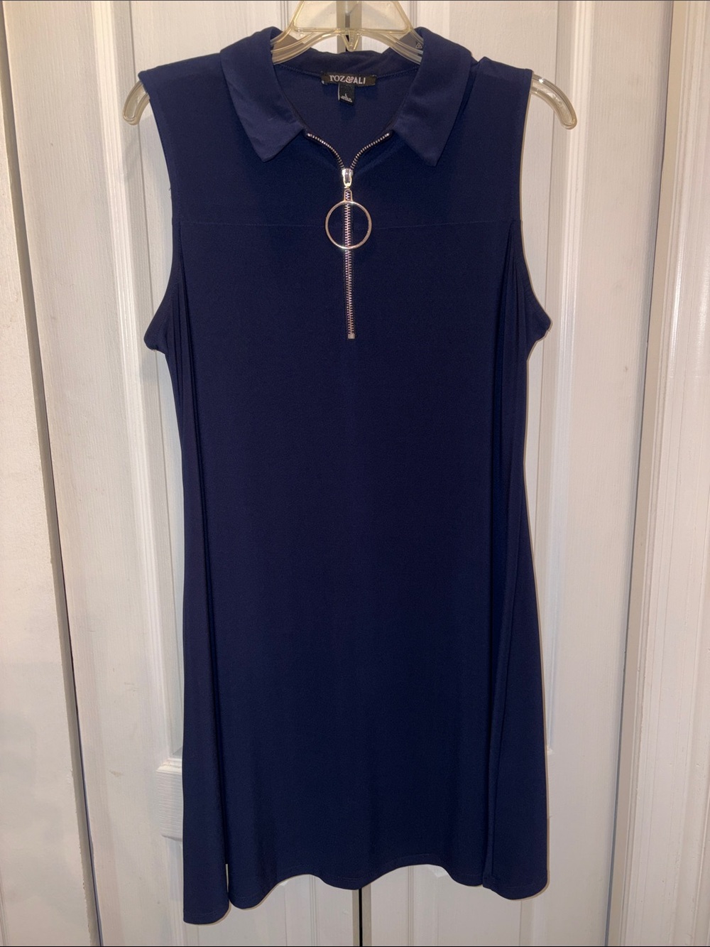 Roz & Ali Navy Sleeveless Zip Polo Tank Dress with Ring Pull L Knee